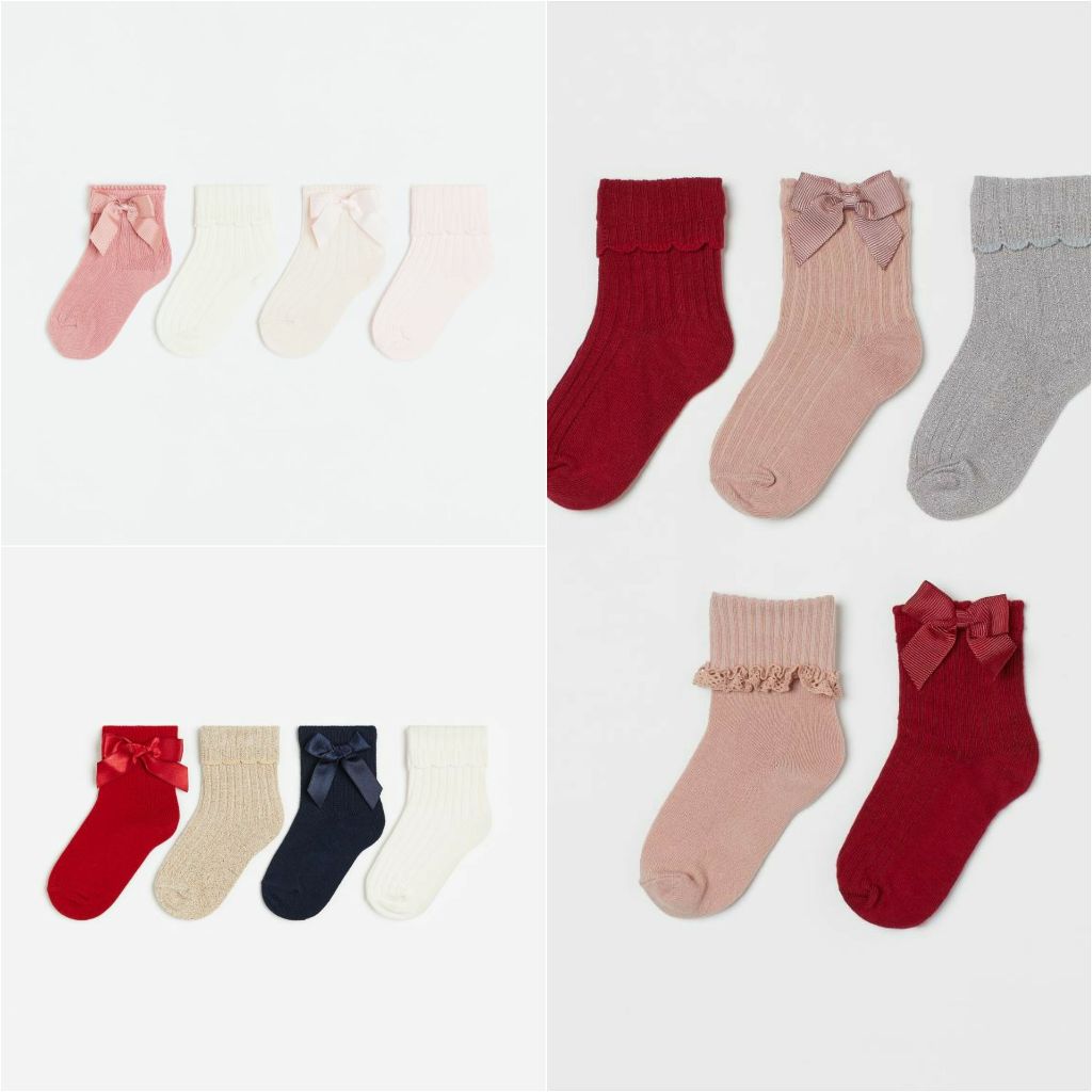Set 5 đôi tất set 4 đôi tất hồng đỏ cao cổ 1123215003 HM H&M_ hàng chính hãng authentic