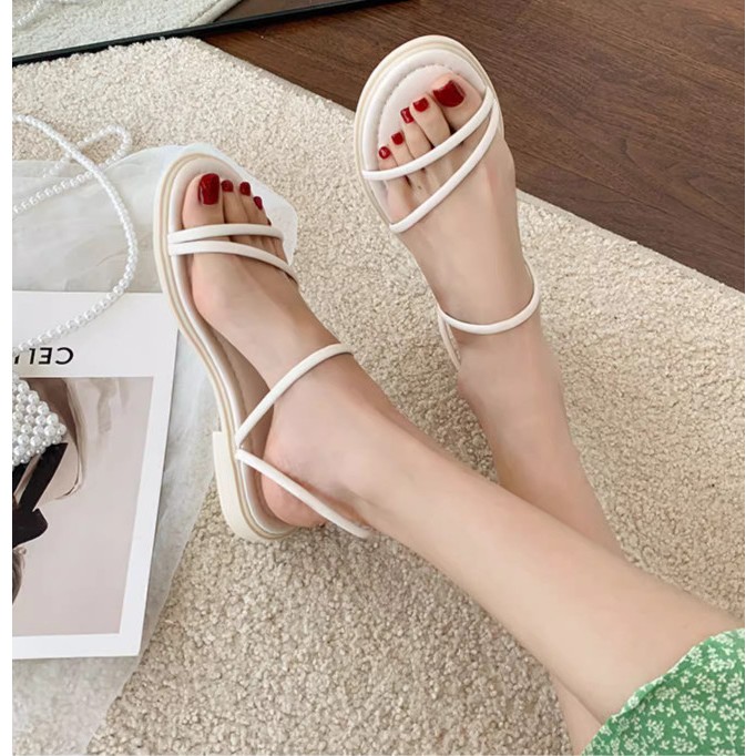 Sandal quai ngang nữ đi học đế bệt đẹp da mềm đế dẻo đi 2 kiểu 2 màu Trắng + Đen siêu xinh -DD-1233