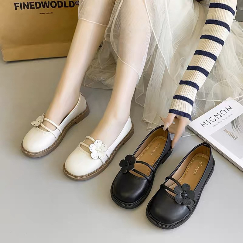 Giày búp bê lolita dây cài đế buộc Nơ To Cao Cấp bb-0213