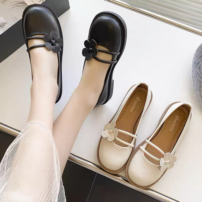 Giày búp bê lolita dây cài đế buộc Nơ To Cao Cấp bb-0213