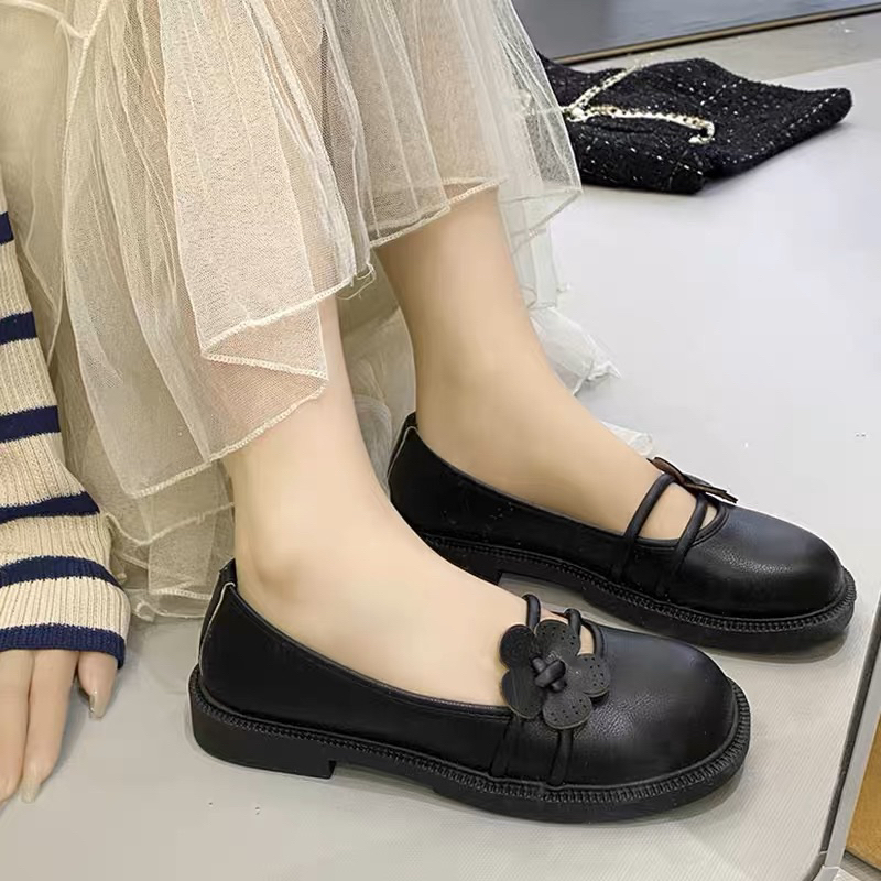 Giày búp bê lolita dây cài đế buộc Nơ To Cao Cấp bb-0213