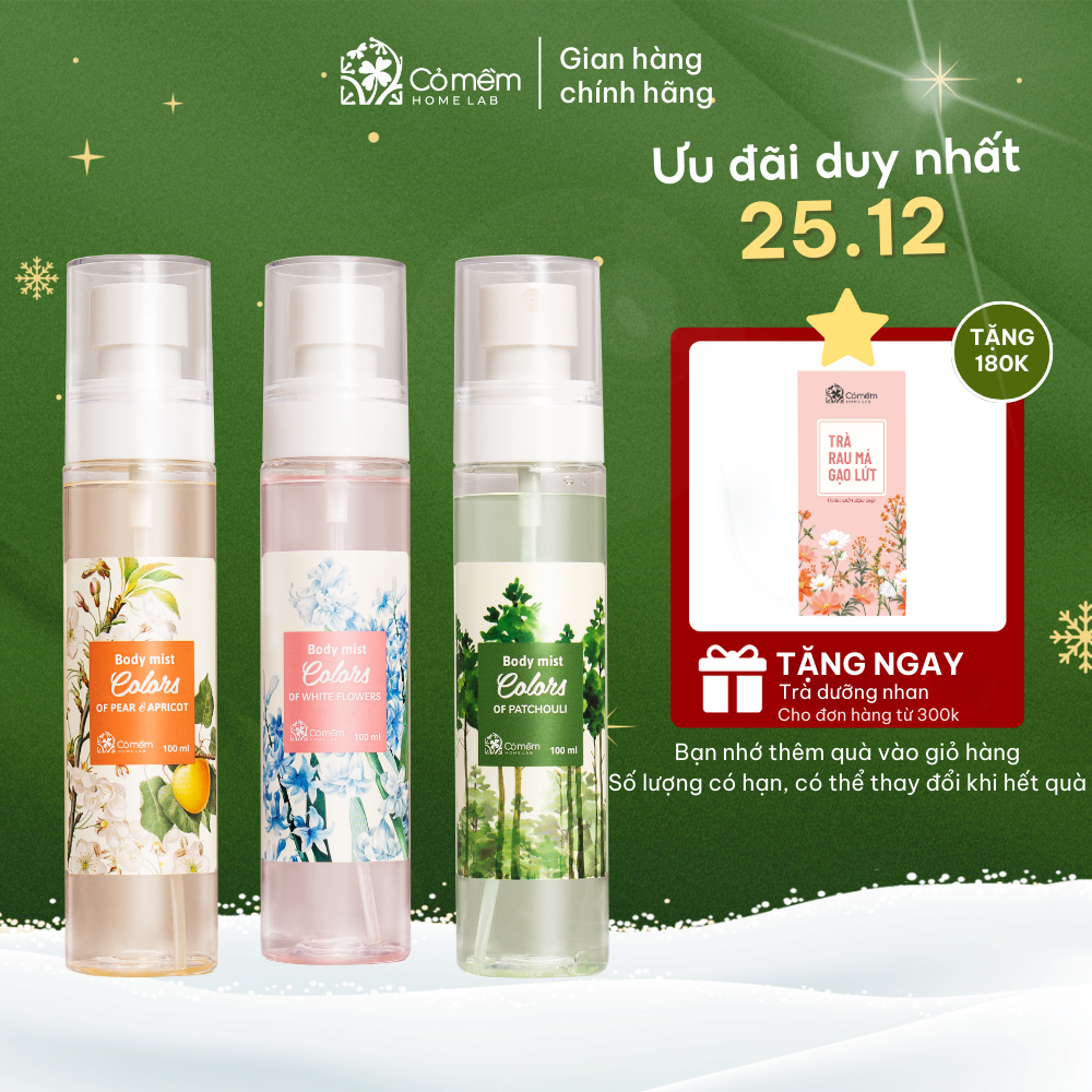 Body Mist Xịt Thơm Toàn Thân Quần Áo Nam Nữ Hương Nước Hoa Ngọt Ngào Thanh Mát Dịu Nhẹ Cỏ Mềm 100ml