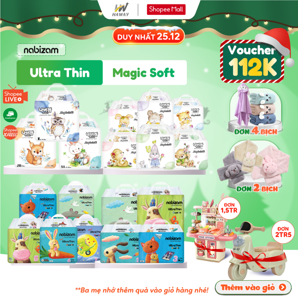 Tã Bỉm NABIZAM Từ 3kg Đến 25kg, Quy Cách 20-50 Miếng, Nội Đại Hàn Êm Mỏng Vượt Trội, Chống Hăm, Chống Tràn Tối Đa