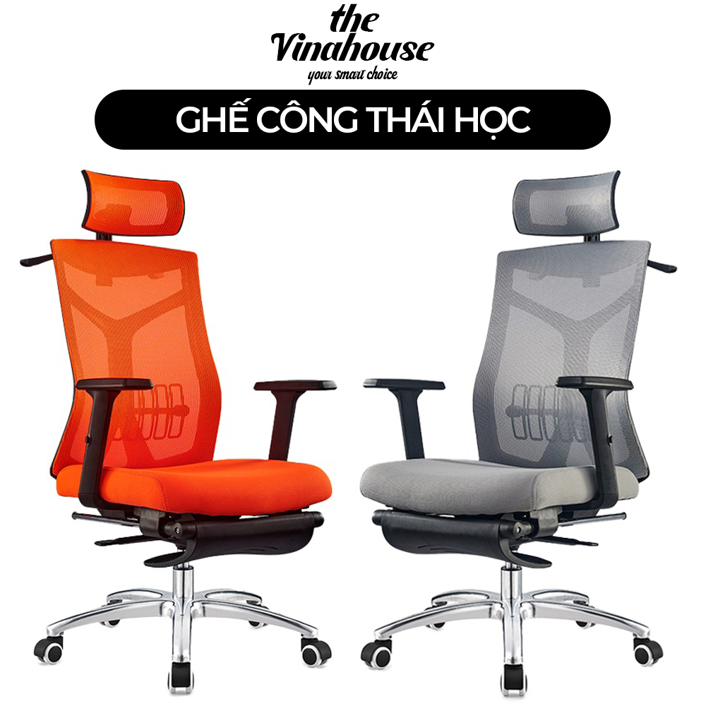 Ghế công thái học có gác chân, ngả lưng 170 độ VH41, Ghế xoay văn phòng bảo vệ cột sống đệm cao su n