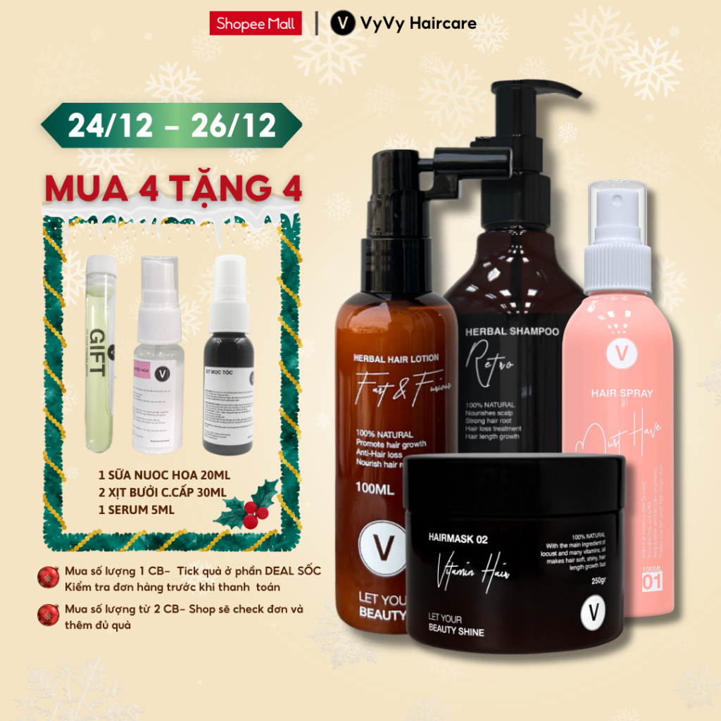 Bộ sản phẩm dưỡng kích mọc tóc bóng khỏe mềm mượt vô nếp combo 12 vyvyHaircare V 730ml