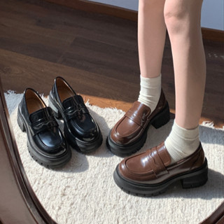 Giày loafer KICHI dáng cổ điển basic giày da nữ đế răng cưa cao 6.5cm chất da cao cấp xịn mũi tròn nhọn giày đốcnữ 10088