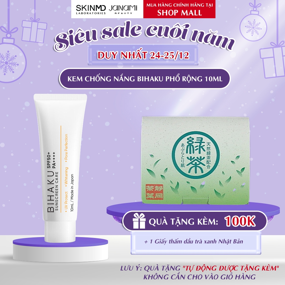Kem Chống Nắng Bihaku Sunscreen SPF 50+, PA++++ dành cho nhạy cảm và dưỡng trắng da 10ml
