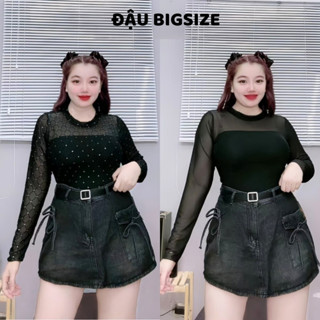 Set áo thun bigsize nữ áo thun nhũ lưới cao cấp kèm áo quây bên trong phong cách - G235