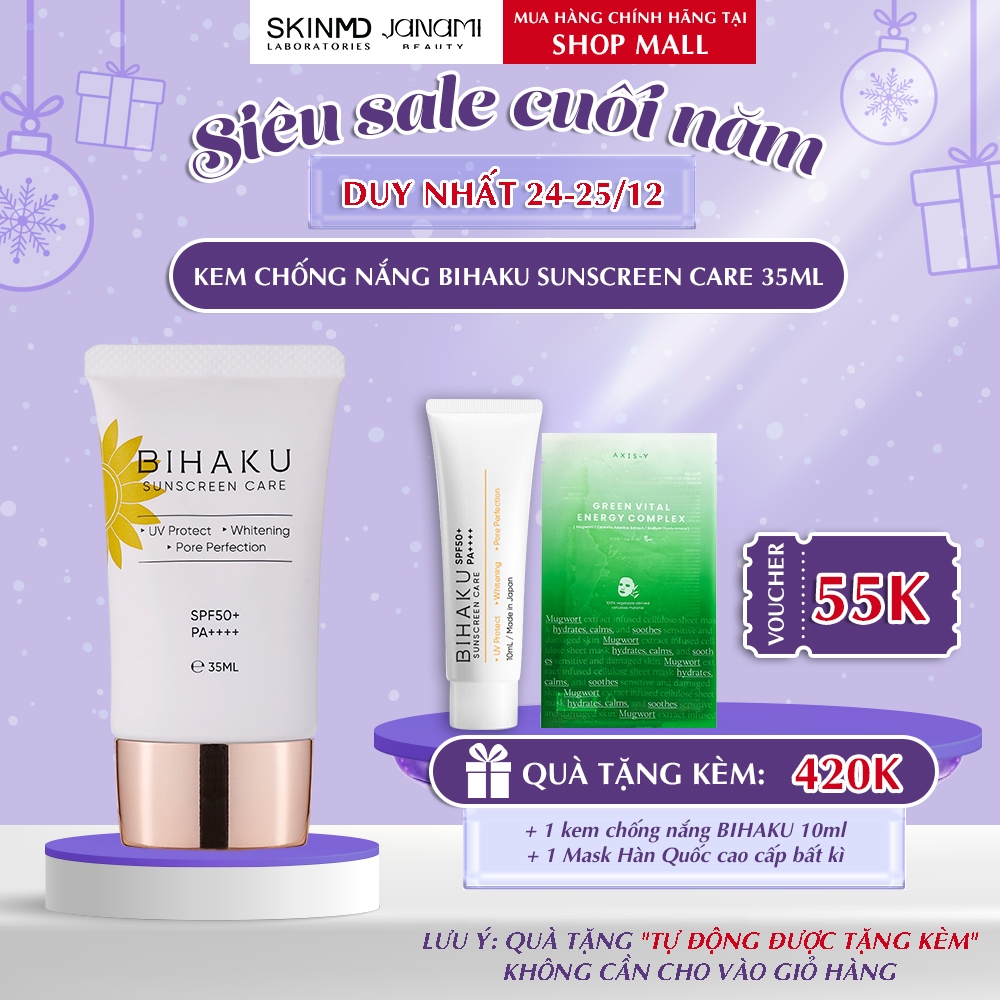 Bộ đôi kem chống nắng mỏng nhẹ dành cho da nhạy cảm BIHAKU SUNSCREEN 35ml + 10ml