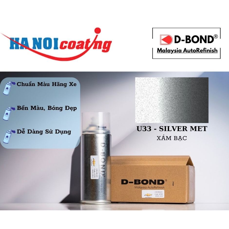 Sơn Xịt Xóa Vết Xước Cho Xe MITSUBISHI XPANDER Màu XÁM BẠC code U33 - SILVER MET Chính Hãng D-BOND C