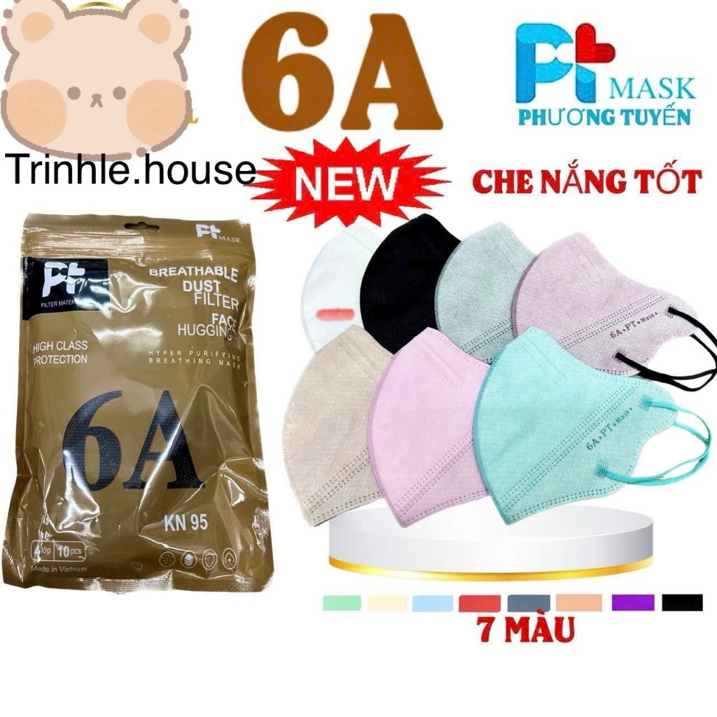 Combo 100 cái khẩu trang 6A PT chống nắng 4 lớp Phương Tuyến nhiều màu