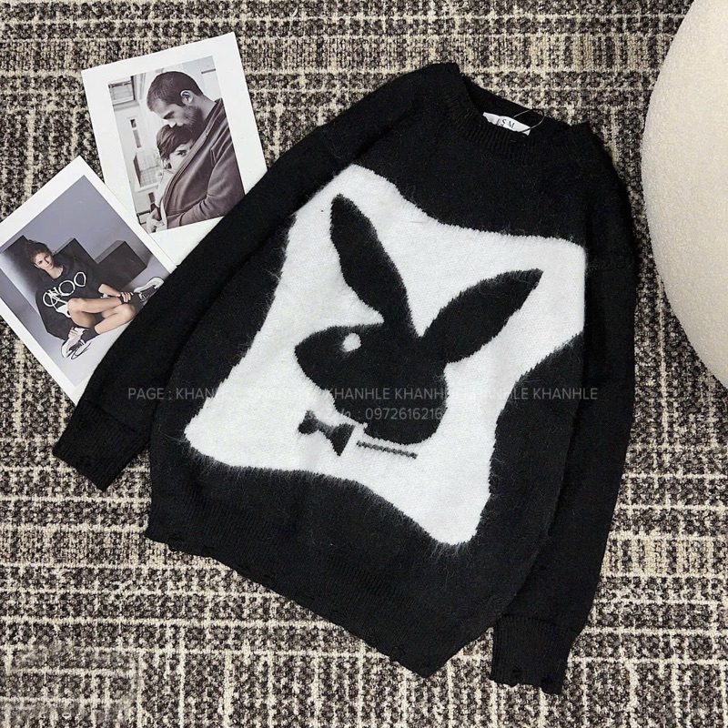 Áo Len Sweater Thỏ Playboy Lông Xù Phong Cách Boy Phố - Áo Len Nam Nữ Thỏ Playboy Chất Len Hottrend 2023