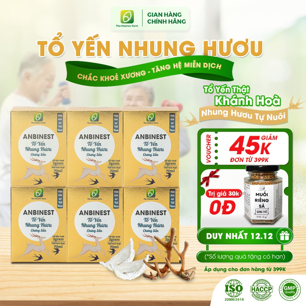 Tổ Yến Nhung Hươu Moshav Farm, Yến Chưng Sẵn Anbinest Tốt Cho Người Già, Người Ốm, Người Thấp Còi Kém Hấp Thu,Block 6 Hũ