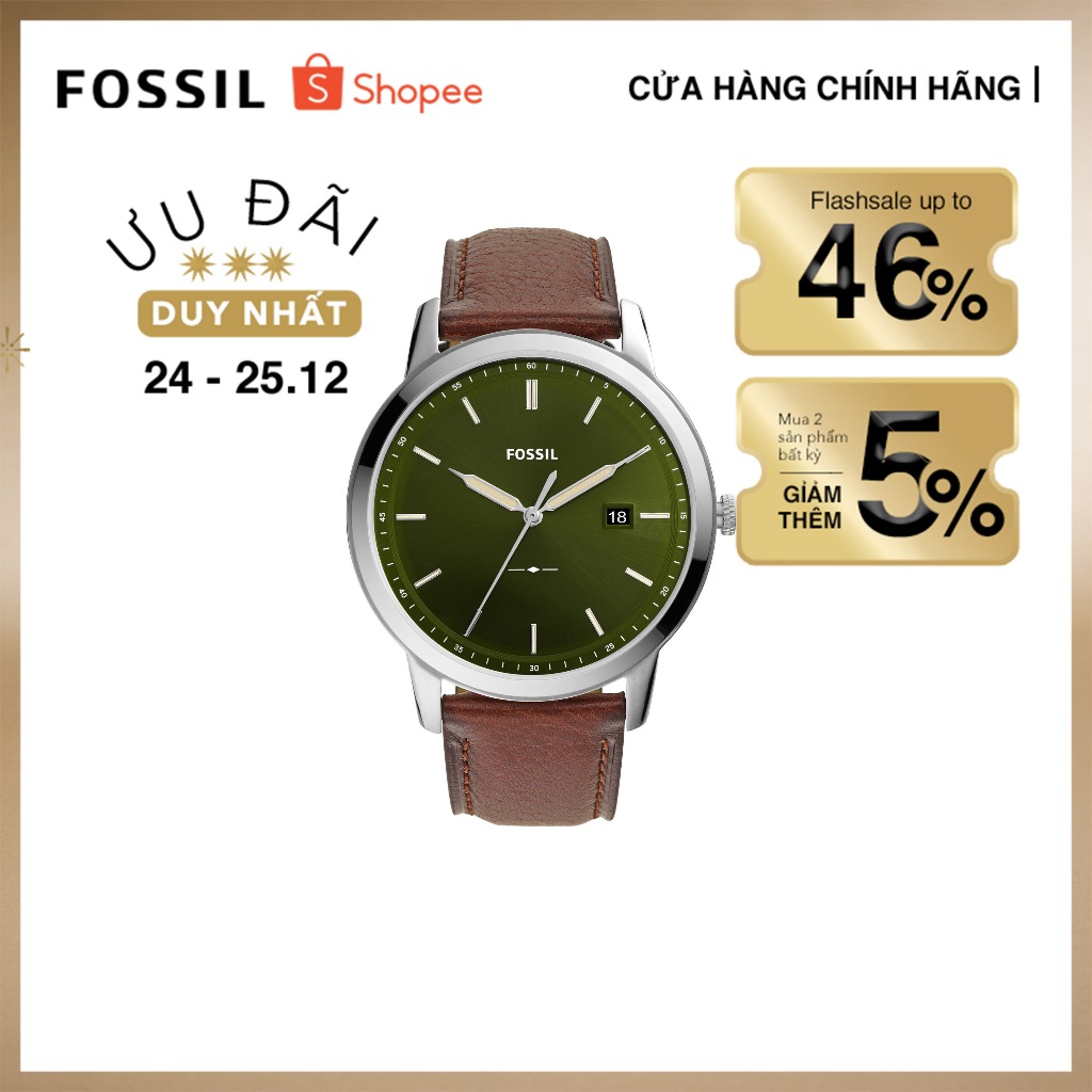 Đồng hồ nam Fossil THE MINIMALIST SOLAR FS5838 dây da, màu nâu