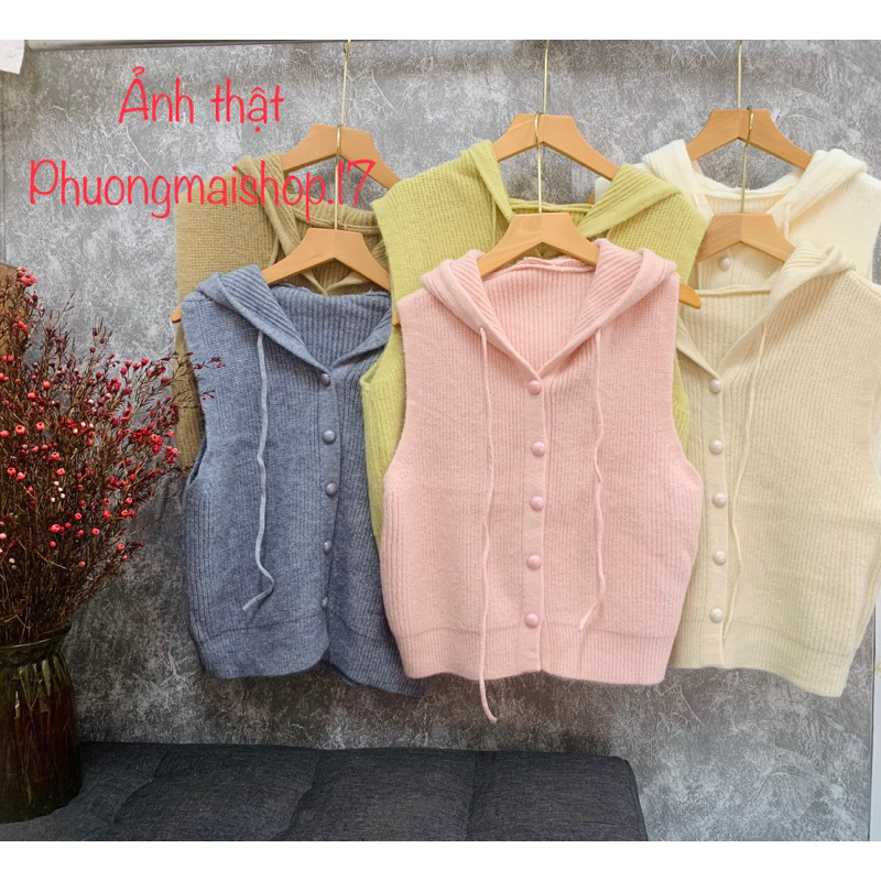 Áo len ghile mũ cúc ngọc cài cùng màu cực xinh hàng Qc A346