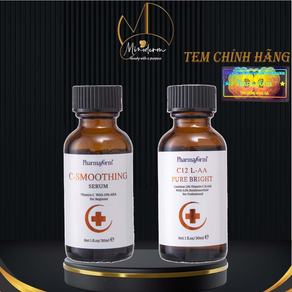 Serum Pharmaform C-Smoothing, C12 L-AA giúp giảm thâm nám, tàn nhan, loại bổ các tế bào chết 30ml