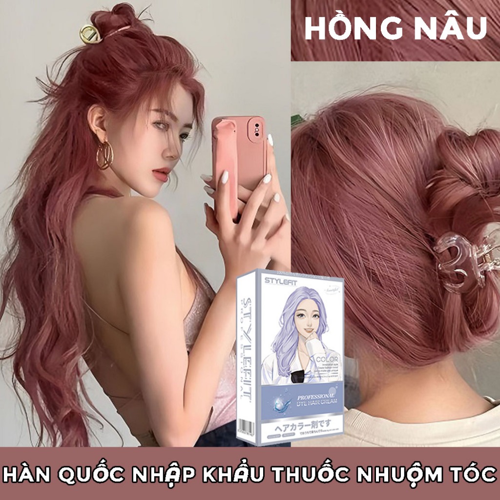 Thuốc nhuộm tóc hồng nâu Không có chất gây hại hóa học Dụng cụ nhuộm tóc miễn phí🎨