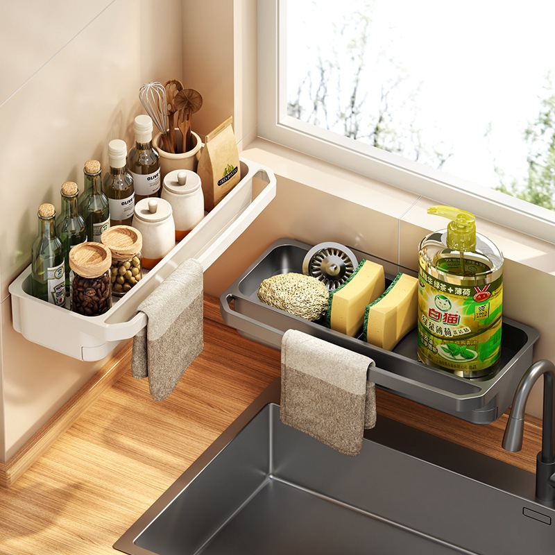 Kệ Để Đồ Rửa Chén Bát OSBSY 26cm, Giá Đựng Miếng Rửa Bát, Có Khay Chứa Nước Đa Năng