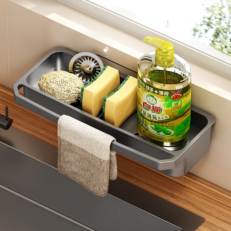 Kệ Để Đồ Rửa Chén Bát OSBSY 26cm, Giá Đựng Miếng Rửa Bát, Có Khay Chứa Nước Đa Năng