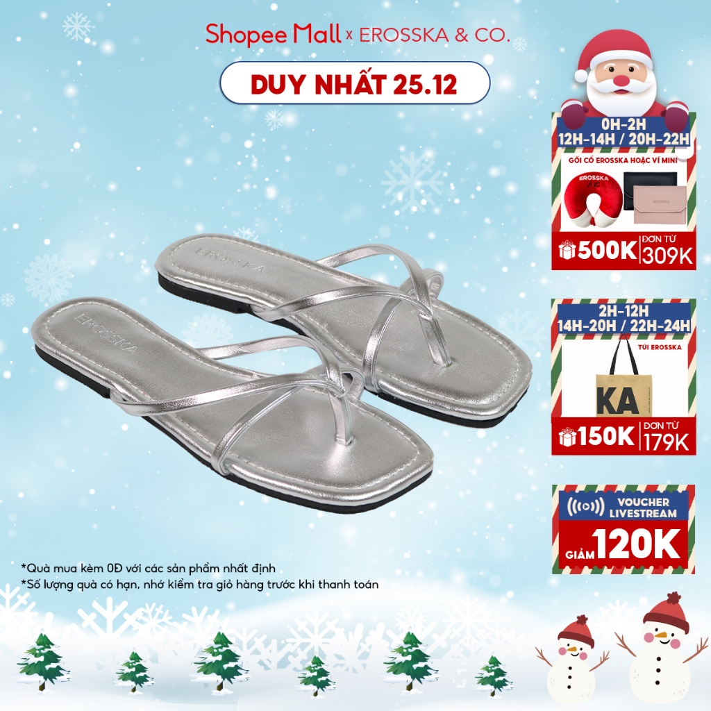 Erosska - Dép nữ đế bằng quai dây xỏ ngón kiểu dáng đơn giản màu bạc - DE075