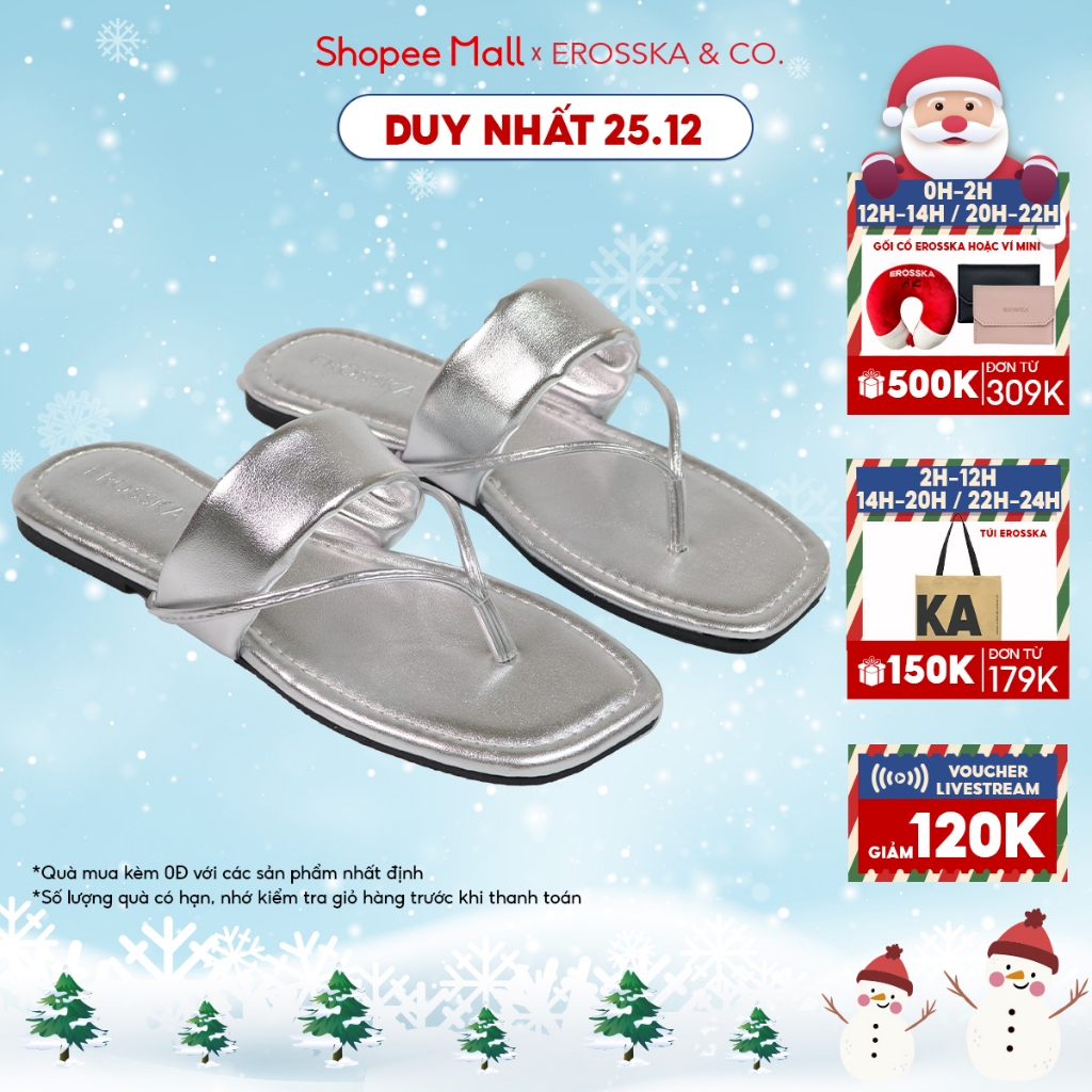 Erosska - Dép nữ thời trang xỏ ngón đế bằng phối quai ngang màu bạc - DE076