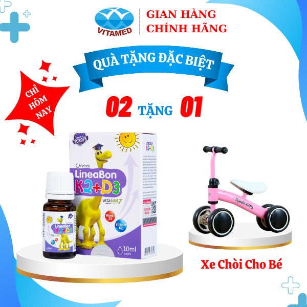 [ Tặng Xe Chòi Cho Bé ] Combo 2 Hộp Lineabon D3K2 Hỗ Trợ Phát Triển Xương Và Răng Chai 10ML