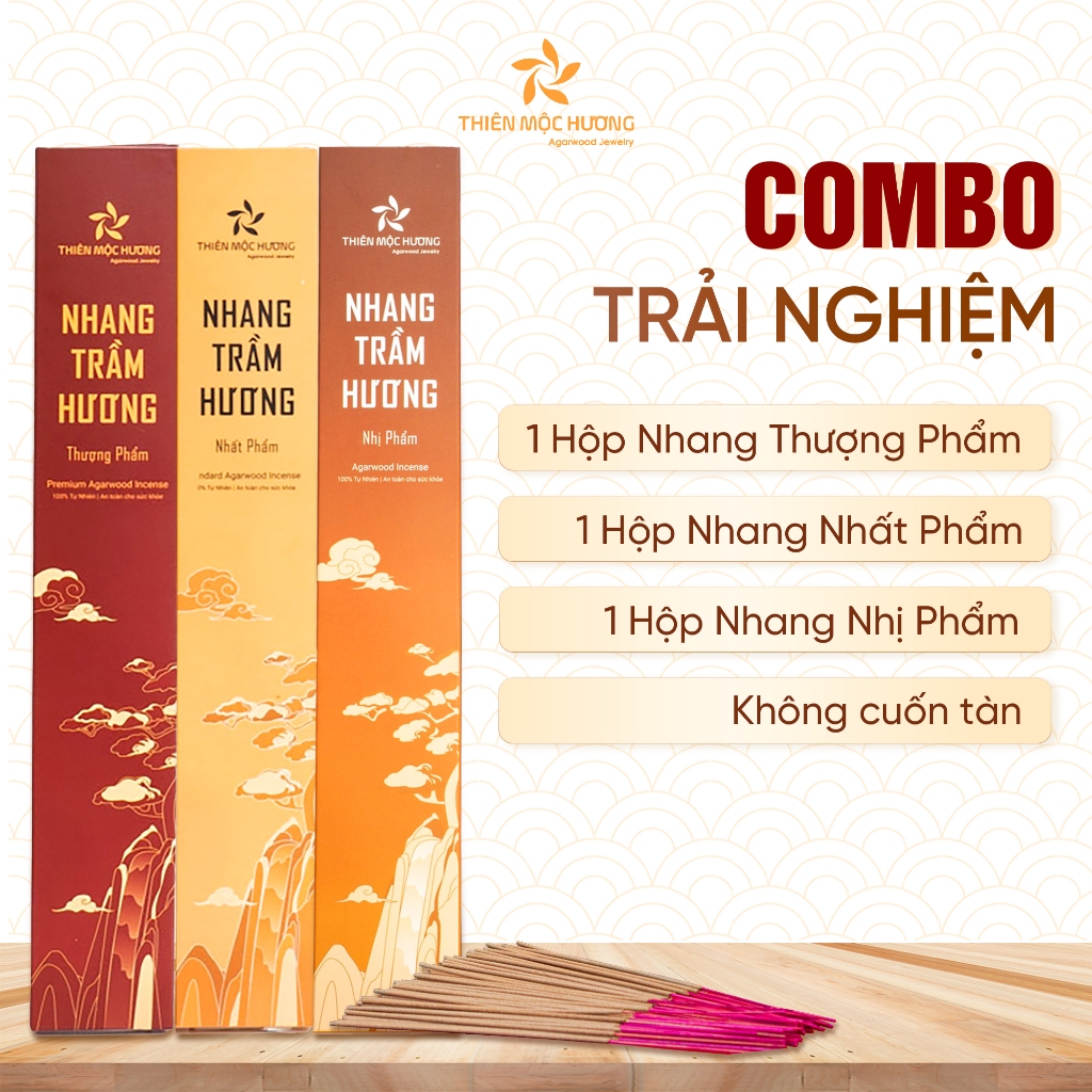 Combo trải nghiệm nhang sạch trầm Thiên Mộc Hương ít khói, thơm dịu nhẹ, không cuốn tàn