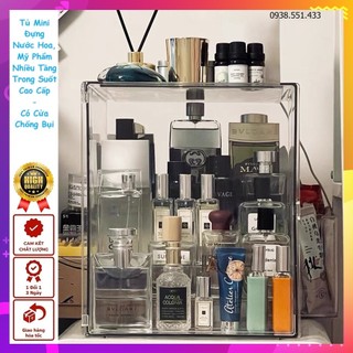 Tủ Mini Đựng Nước Hoa Mỹ Phẩm Bậc Thang 5 Tầng Trong Suốt Có Cửa Chống Bụi - Cao Cấp - Chắc Chắn - Sang Trọng