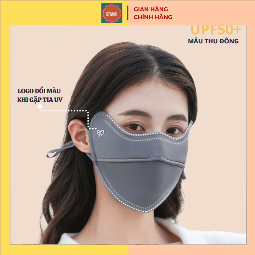 Khẩu trang chống tia UV, Chống Nắng CAO CẤP, phiên bản Thu Đông, hàng chính hãng, 2 lớp dày dặn cho nam và nữ