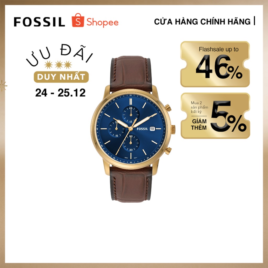 Đồng hồ nam Fossil Minimalist FS5942 dây da, màu nâu