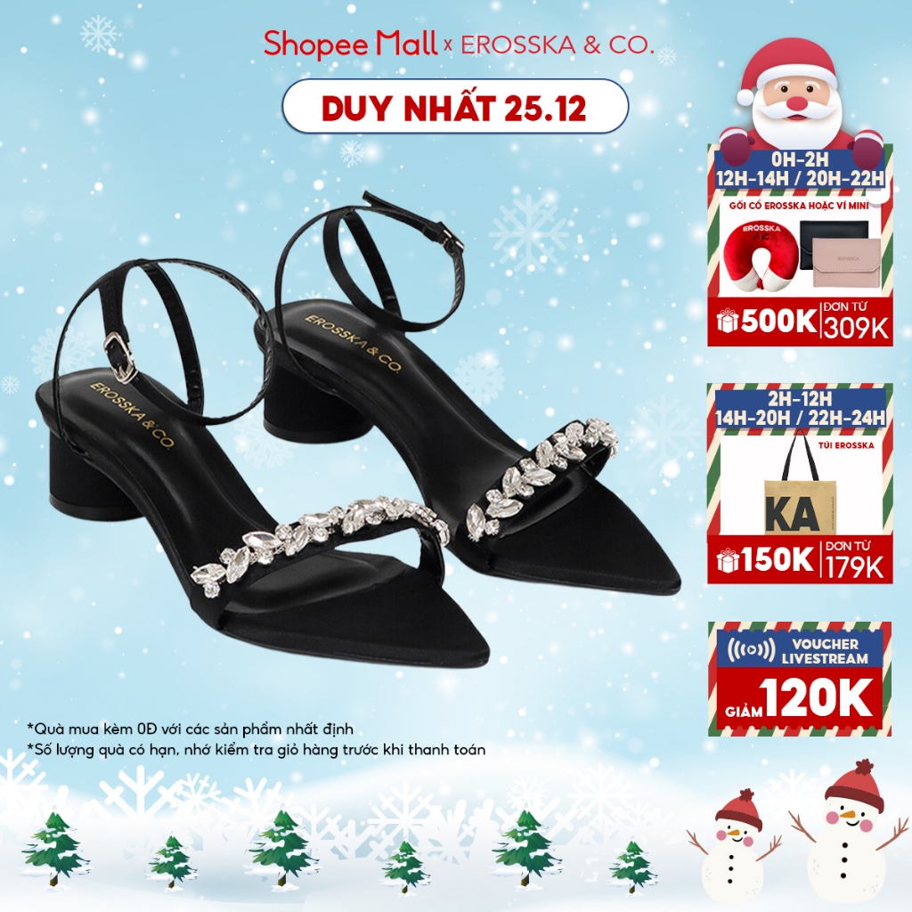 Erosska - Giày sandal cao gót nữ mũi nhọn quai đính đá sang trọng cao 5cm - EB069