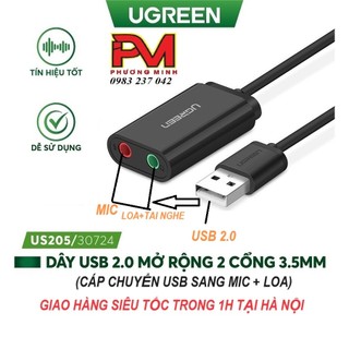 Cáp USB 2.0 ra Loa và Mic chính hãng UGREEN 30724 (jack 3.5mm Headphone và Microphone) Usb to sound_ Hàng chính hãng