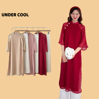 Set áo dài cách tân voan tơ trơn undercool phối hoa nhẹ nhàng