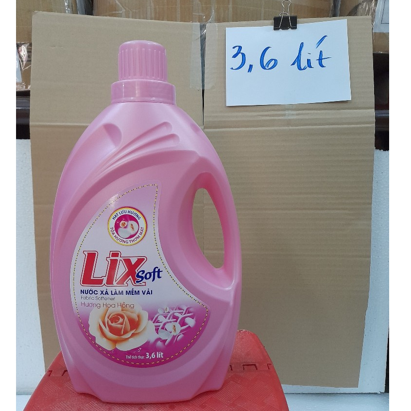 Nước xả vải Lix Sof hương hoa hồng làm mềm vải 3.6 Lít