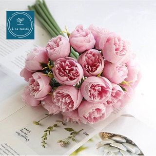 Bó hoa hồng trà 28cm từ lụa cao cấp trang trí đám cưới, nội thất