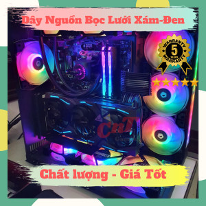 Dây nguồn bọc lưới nối dài 24Pin- 8Pin-6Pin 4Pin lõi 18AWG (mix màu theo yêu cầu) - Xám Đen