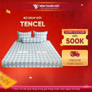 Bộ Ga Giường Tencel Thuần Việt Cao Cấp - Trắng Xám TVM14 (4 Món)