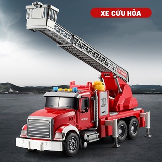 Bộ mô hình xe cứu hỏa, xe bồn, xe cần cẩu, xe ben, xe cứu hỏa, xe cứu hộ có đèn và nhạc
