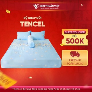 Bộ Ga Giường Tencel Thuần Việt Cao Cấp - Màu Xanh Dương TVM12 (4 Món)
