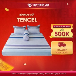 Bộ Ga Giường Tencel Thuần Việt Cao Cấp - Xanh Sọc TVM07 (4 Món)