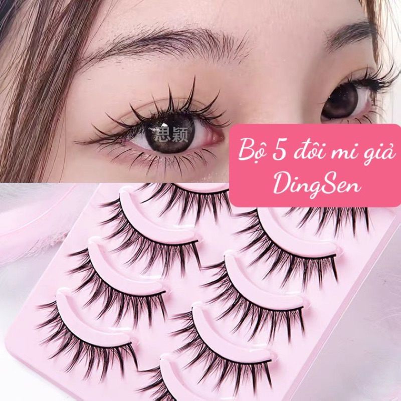 Lông mi giả hộp hồng 5 cặp Dingsen trang điểm tự nhiên hàng ngày Qiqishop