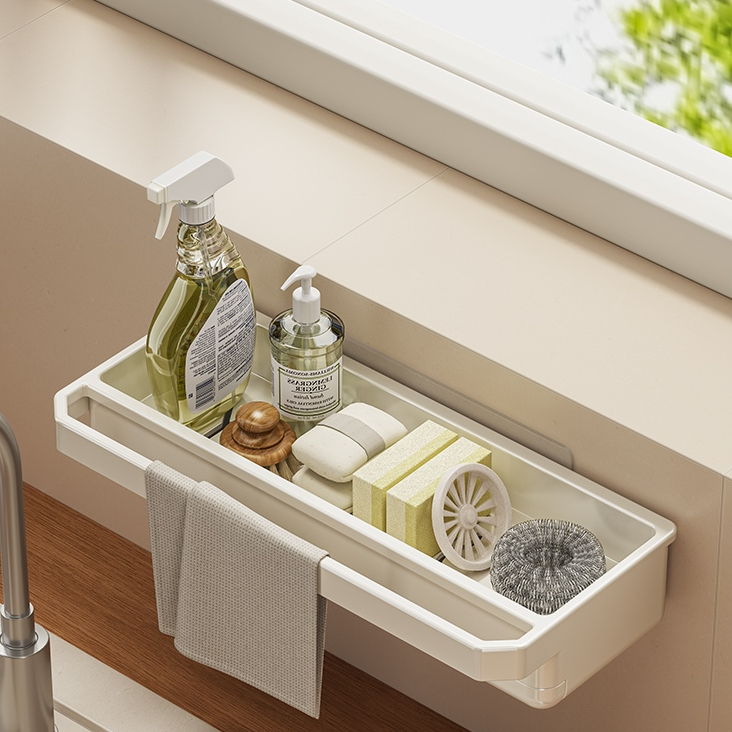 Kệ Để Đồ Rửa Chén Bát OSBSY 26cm, Giá Đựng Miếng Rửa Bát, Có Khay Chứa Nước Đa Năng