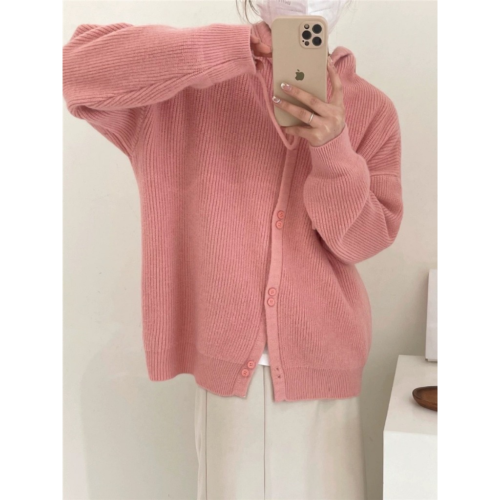 Áo khoác cardigan nữ có mũ đóng cúc dây rút tay bo form vừa dáng trơn basic nhiều màu xinh DELIZ