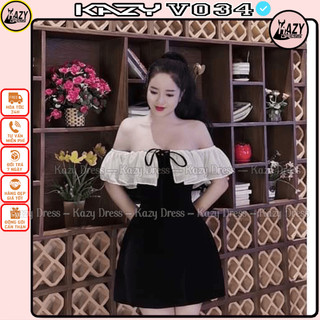 Đầm váy nhung nữ trễ vai có dây buộc siêu xinh, đầm nhung tiểu thư hàn quốc kazy dress v034
