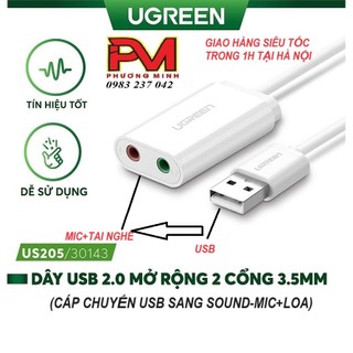 Cáp chuyển USB ra Sound UGREEN 30143 (USB Sang Headphone và Microphone jack 3.5mm) cao cấp - Hàng