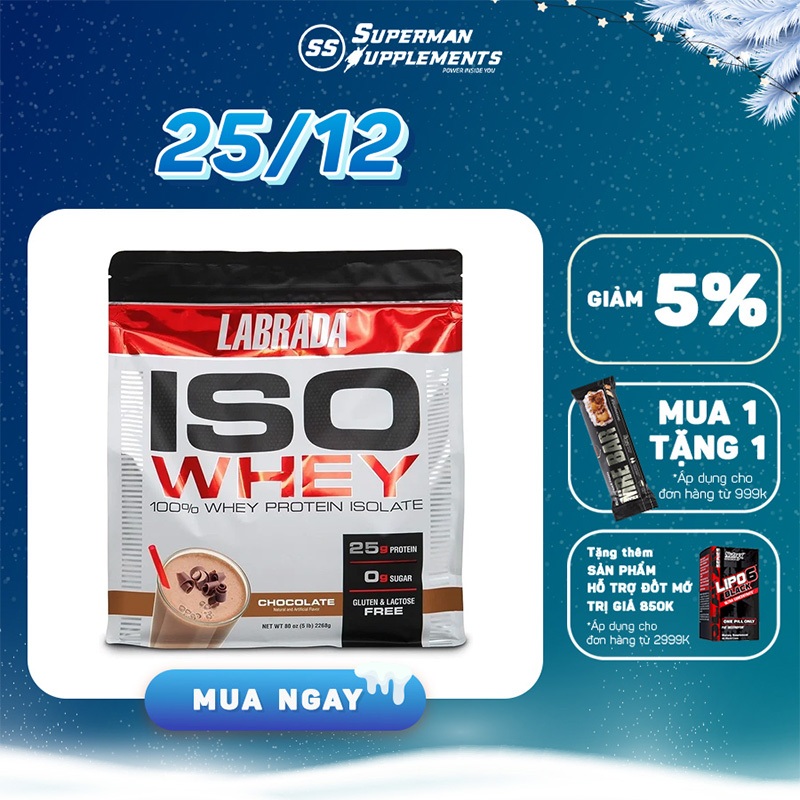 Thực phẩm bổ sung protein tinh khiết isolate ISO Whey LABRADA Whey protein cho Gymer, dân thể thao - Đại lí BBT Tân Phú