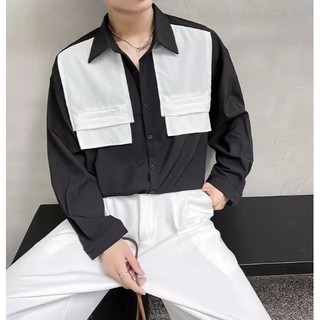 áo sơ mi nam dài tay phối túi xẻ hot trend HM002