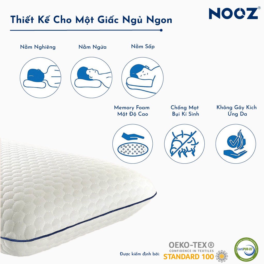 Gối Công Thái Học NOOZ Memory Foam Cao Su Non Nâng Đỡ Mềm Mại - Giảm Đau Mỏi Cổ Vai Gáy | BigBuy360 - bigbuy360.vn