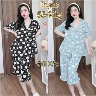 Bộ pijama Tay ngắn quần lửng bigsize - Đũi Xốp