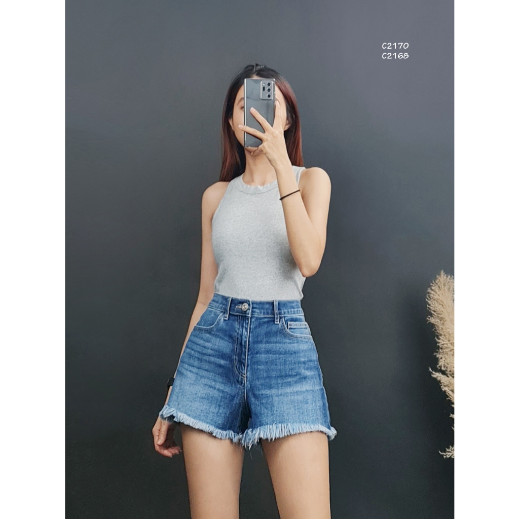 C2170 - Quần short jean xuất lai tua rua trơn